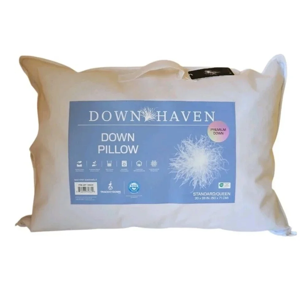 DownHaven Luxury White Down Filled Pillow Washable Standard/Queen 20 x 28 Inch